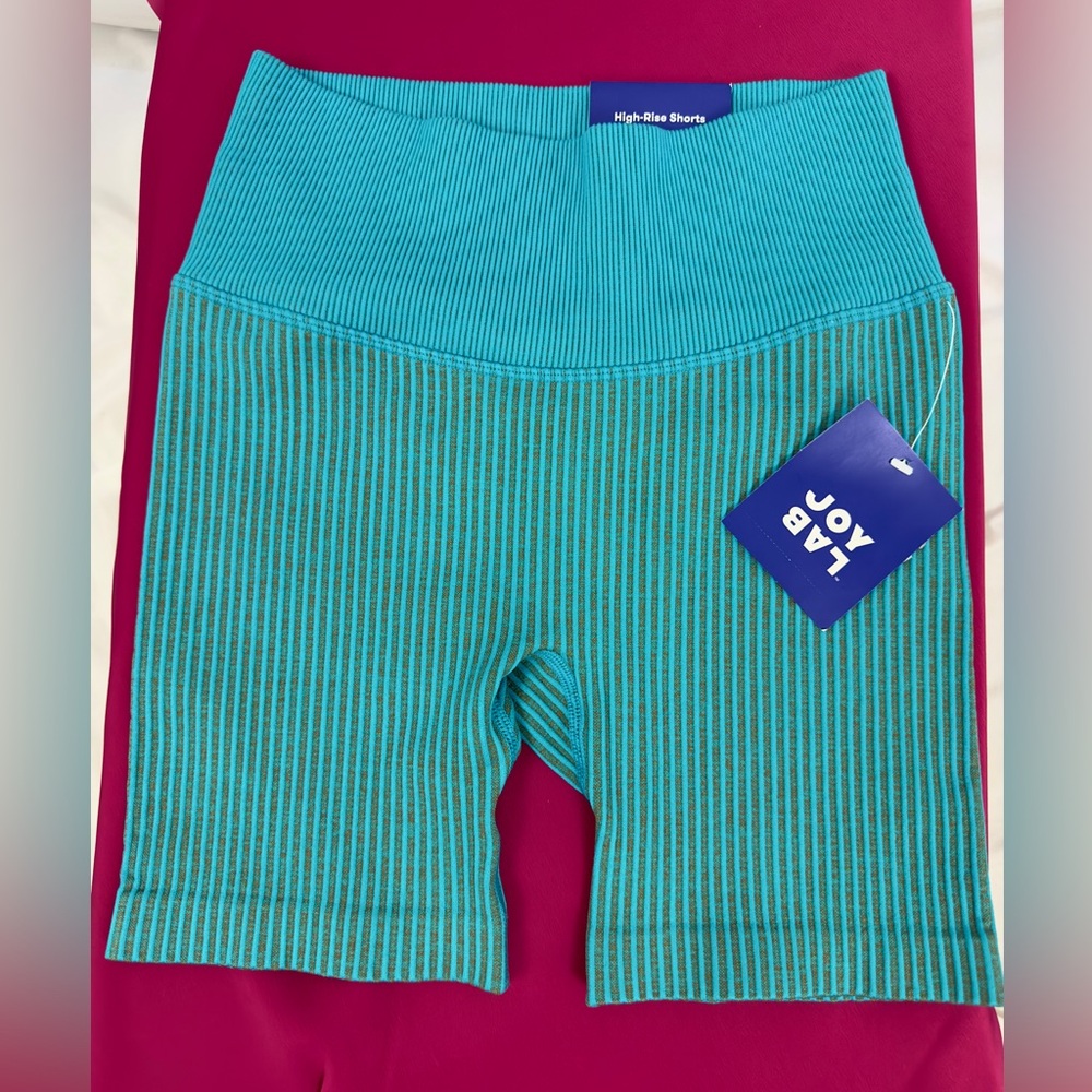 JOYLAB Turquoise & Gray Ribbed High Rise Biker Shorts XS & L      New with tags!